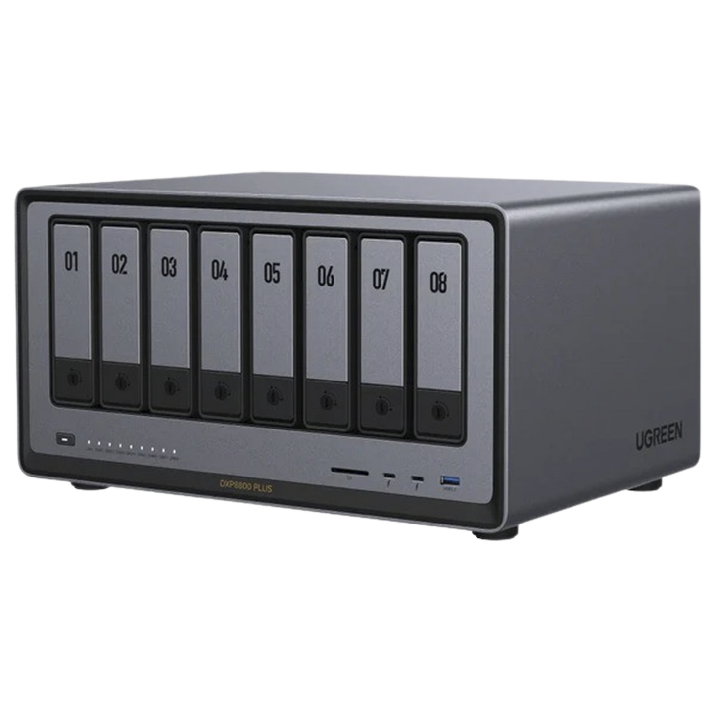 NASync DXP8800 Plus | SO UGOS Pro | Intel X86 12th Gen Intel® Core™ i5 | SSD 128 GB | 8-Bahias (SATA) | 8GB DDR5 (Exp. a 32GB) | 2* M.2 SSD | 4 Puertos Thunderbolt™4 | WiFi | 1*USB3.2 Gen2, 10Gb/s | HDMI 8k.