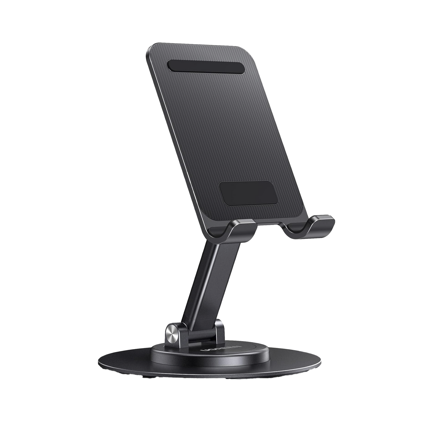 Soporte para Teléfono Celular Giratorio | 360° de Rotación | Angulo Ajustable | Altura Ajustable 17-20cm | Antideslizante | Ejes Giratorios de Alta Precisión| Plegable | Aluminio | Color Gris