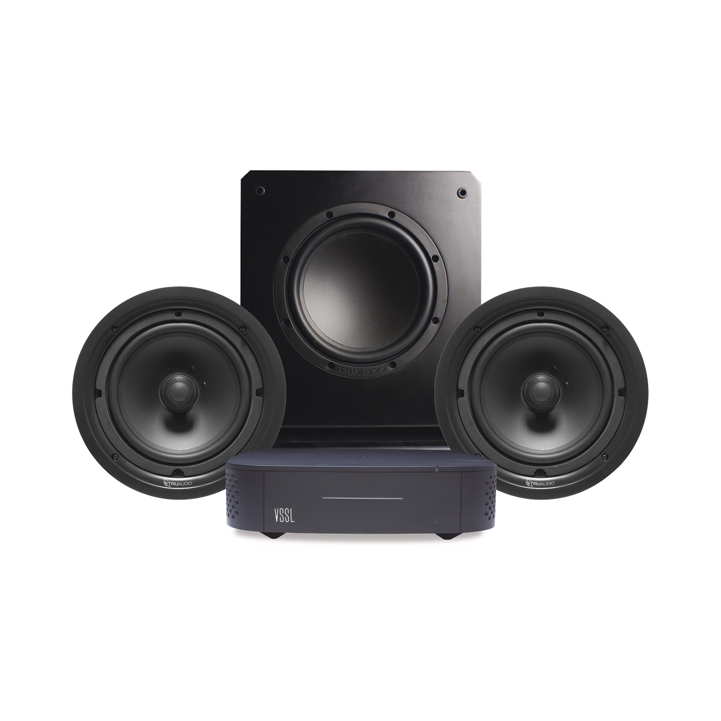 KIT Amplificador VSSL A1X | 2 Bocinas de Techo TruAudio PP8 | Subwoofer SS10