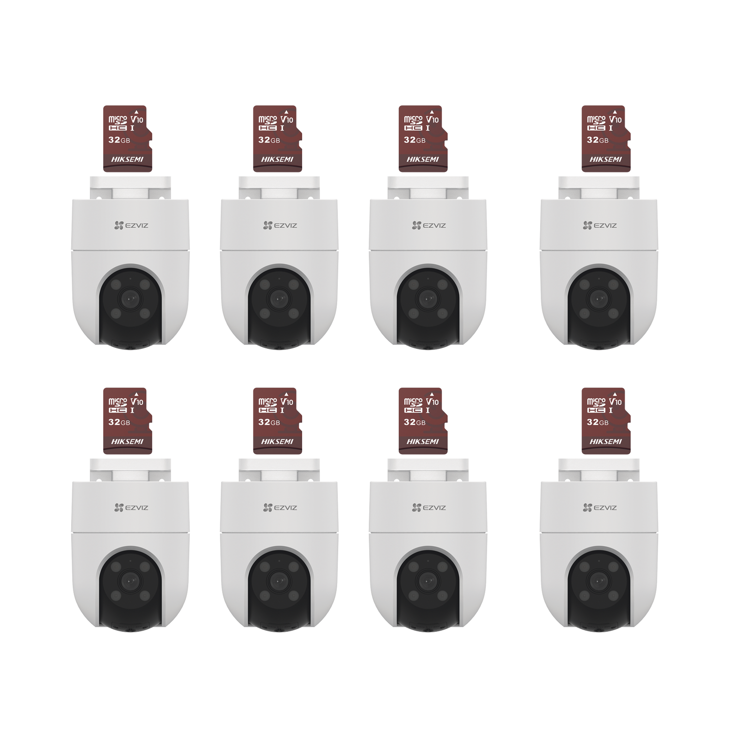 Kit de Camaras WiFi, Incluye 8 Piezas CS-H8C y 8 Piezas HS-TF-E1/32G / Audio de Dos Vías / Detección de Movimiento / Luz Blanca / Sirena / Uso en Exterior con Protección