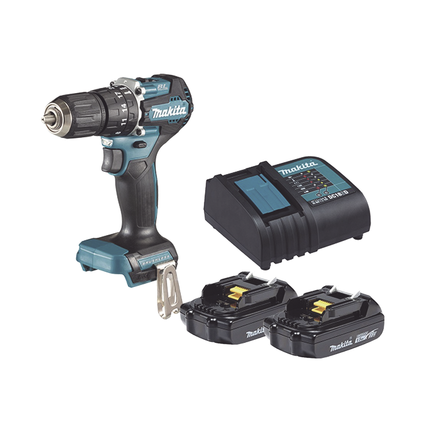 Rotomartillo/Taladro Inalámbrico SIN CARBONES, Broquero de 1/2", 1,700 RPM, 18V, Torque: 42 N.m C/2 Bat. (1.5Ah) y Cargador.