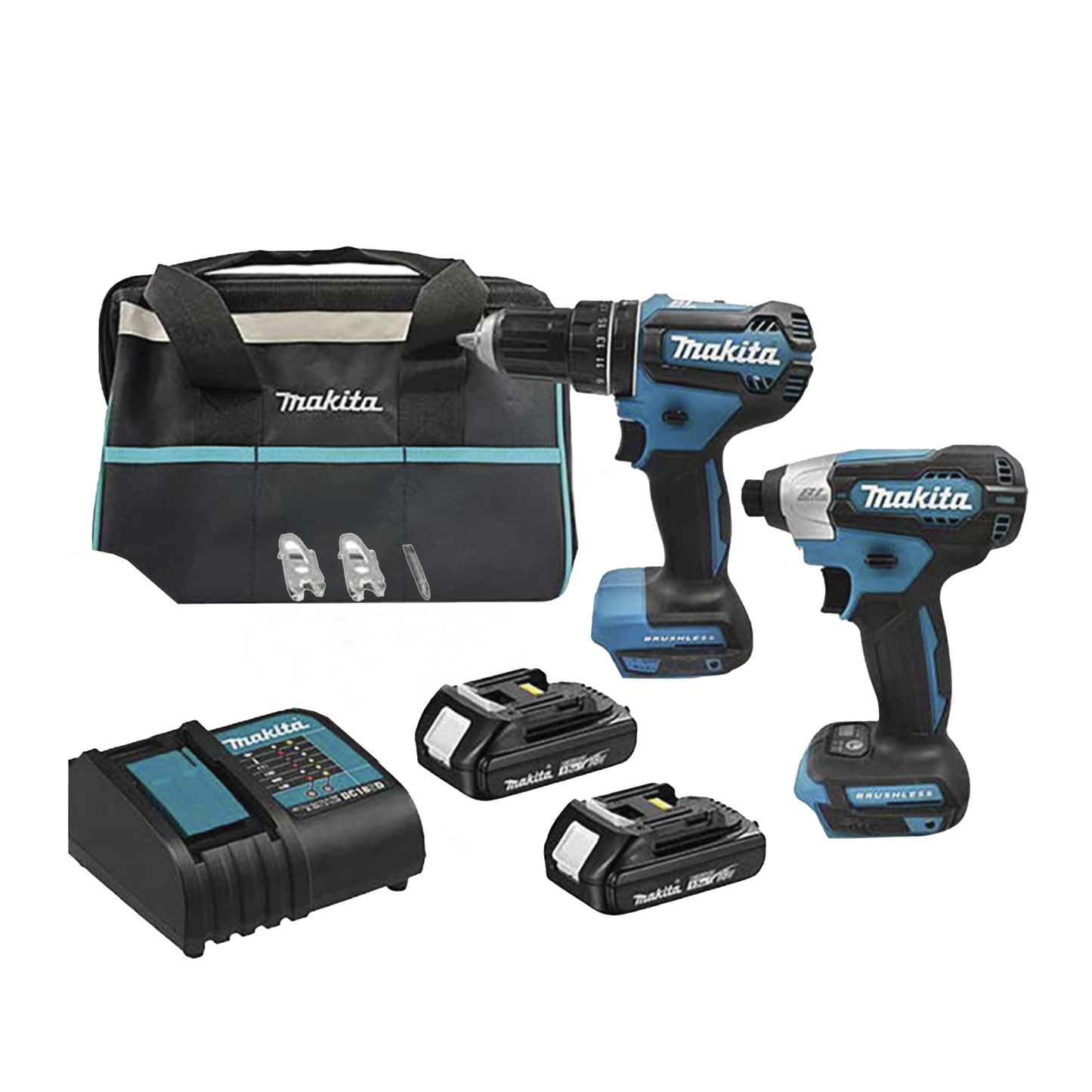 Kit de Rotomartillo Atornillador DHP485Z + Atornillador de Impacto DTD157Z, incluye 2 Baterías BL1815N, 1 Cargador DC18SD y Maleta de lona.