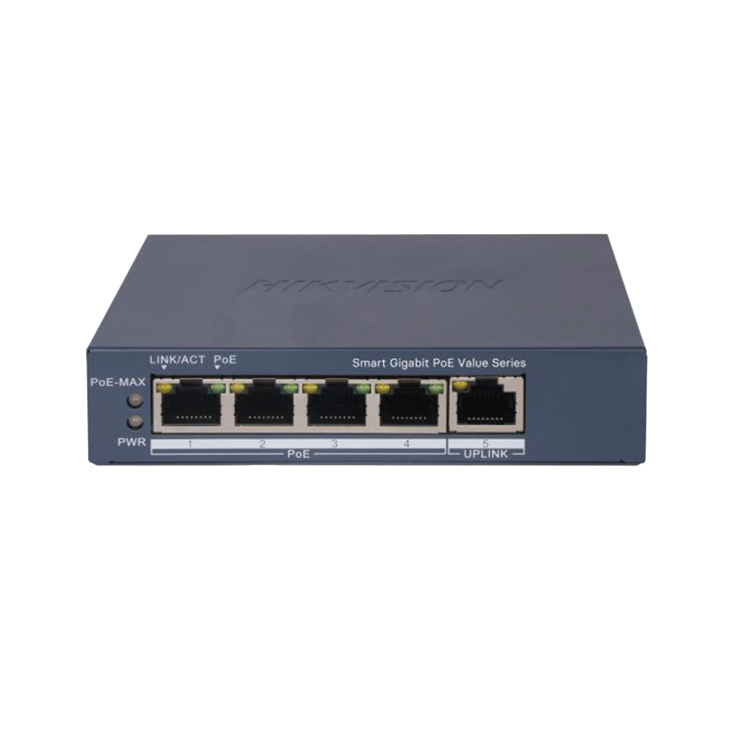 Switch Gigabit PoE+ / Monitoreable / 4 Puertos 1000 Mbps PoE+ / 1 Puerto 1000 Mbps Uplink / Configuración Nube Hik-PartnerPro / Modo Extendido hasta 300 Metros / 45 Watts