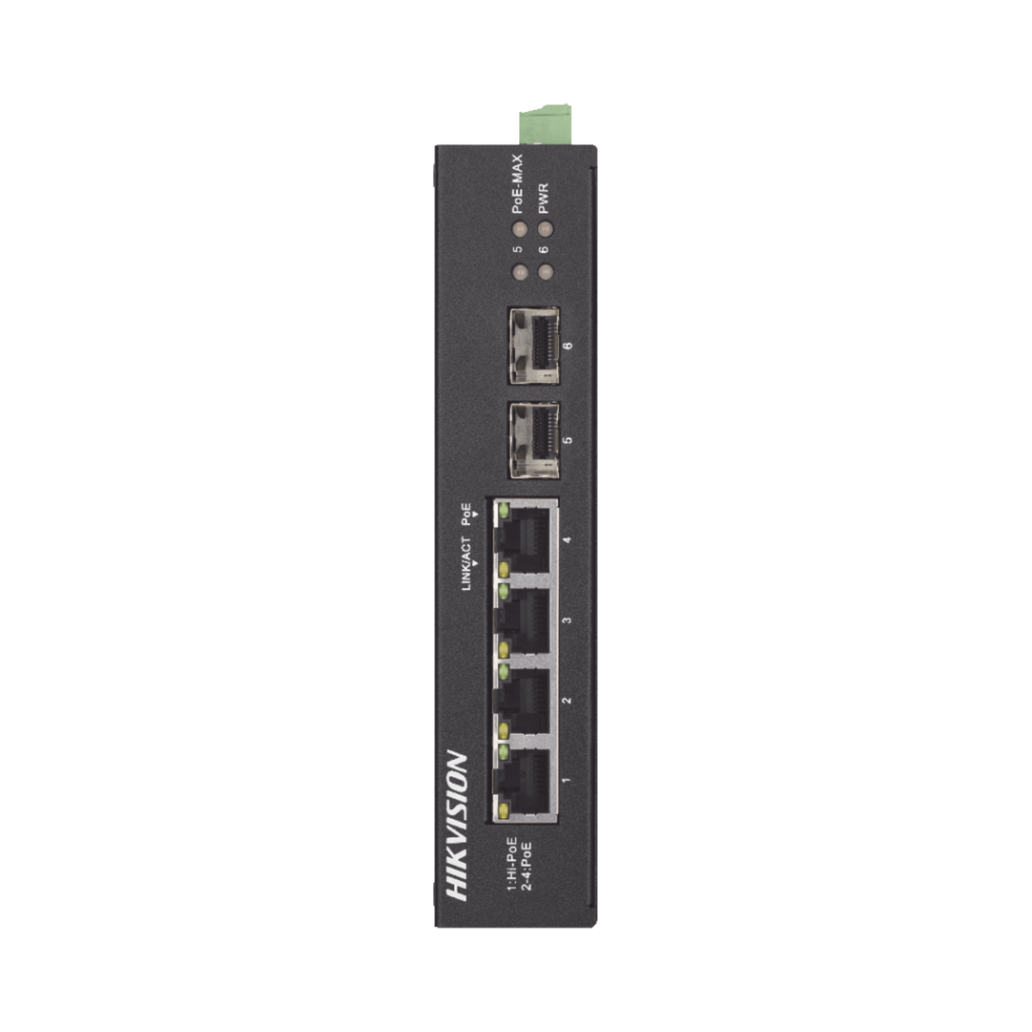 Switch Industrial No Administrable Gigabit / 3 Puertos Gigabit PoE+ (30 W) + 1 Puerto Gigabit PoE++ (60 W) / 2 Puertos SFP / 65 W Total / 48 a 57 VCD / Ideal para Proyectos / 300 Metros de Distancia