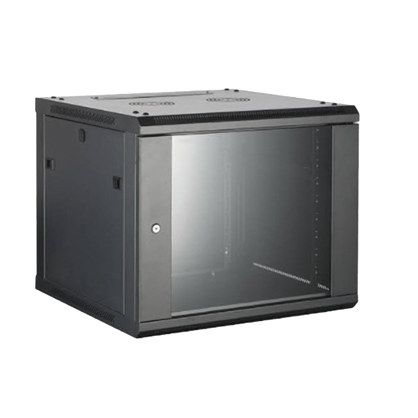 Gabinete para Montaje en Pared - Piso / Puerta de Cristal Templado / Cuerpo Fijo / 9 Unidades de Rack / 19" / Fabricado en Acero