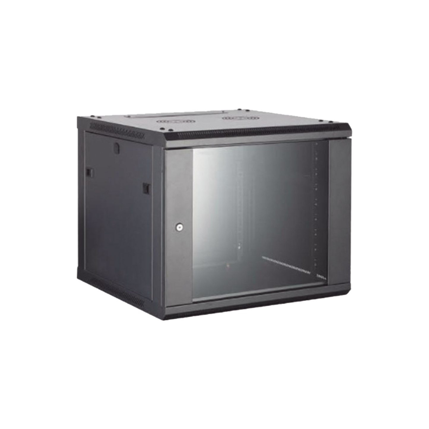 Gabinete para Montaje en Pared - Piso / Puerta de Cristal Templado / Cuerpo Fijo / 12 Unidades de Rack / 19" / Fabricado en Acero