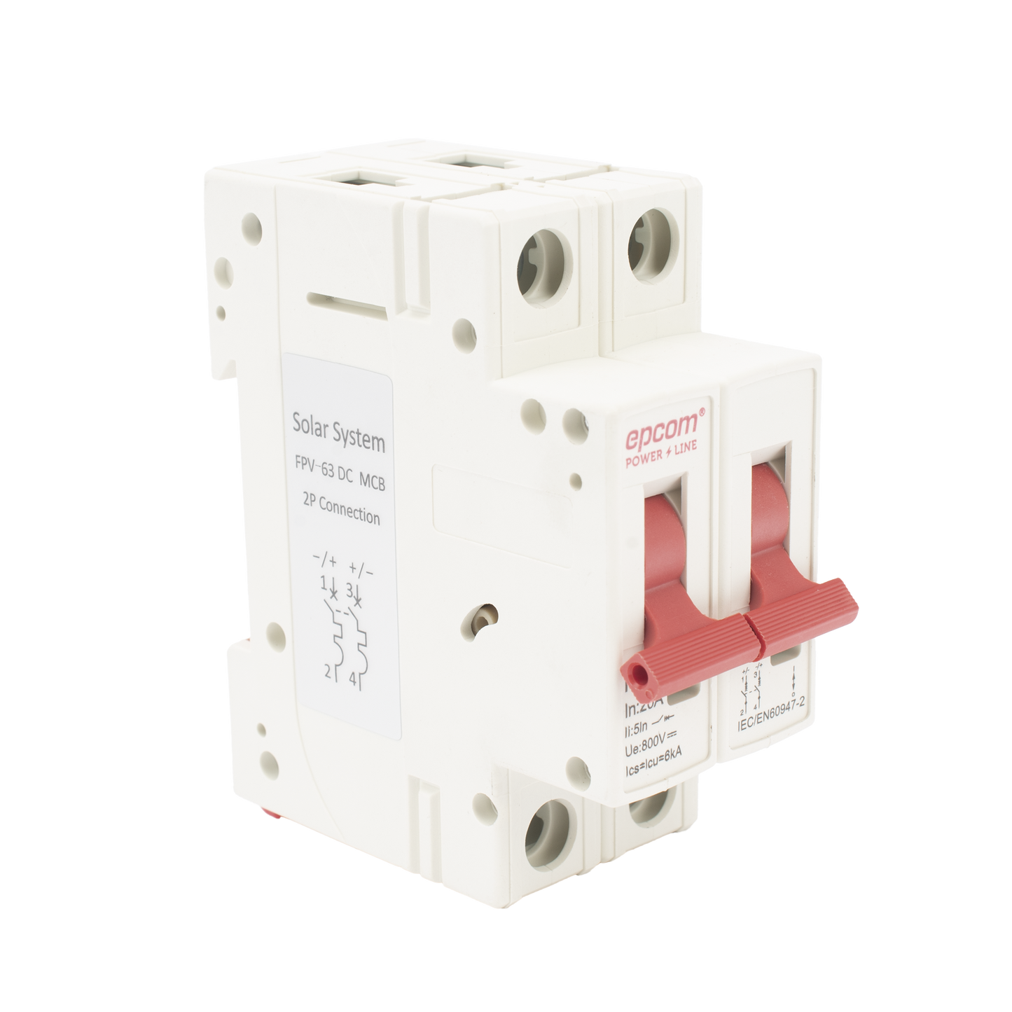 Protección Térmica/ Interruptor 2P, 20 A, Corriente Directa 800 Vcc para Aplicación Fotovoltaica Montaje Riel DIN