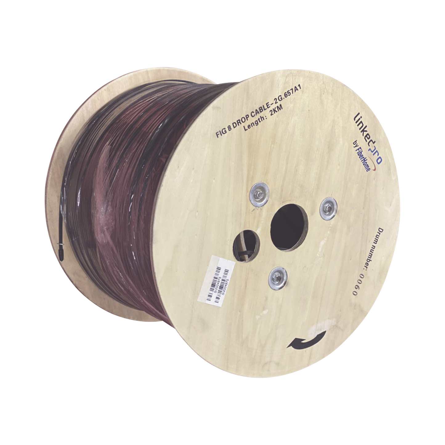 Carrete de 2 km de Fibra Óptica Aérea Mini Figura 8 G.657A1 tipo Drop, Monomodo de 2 Hilos (bifibra), Diseñada para Fusionarse, Color Negro, Span 80, (No Soporta Conectores Mecánicos)