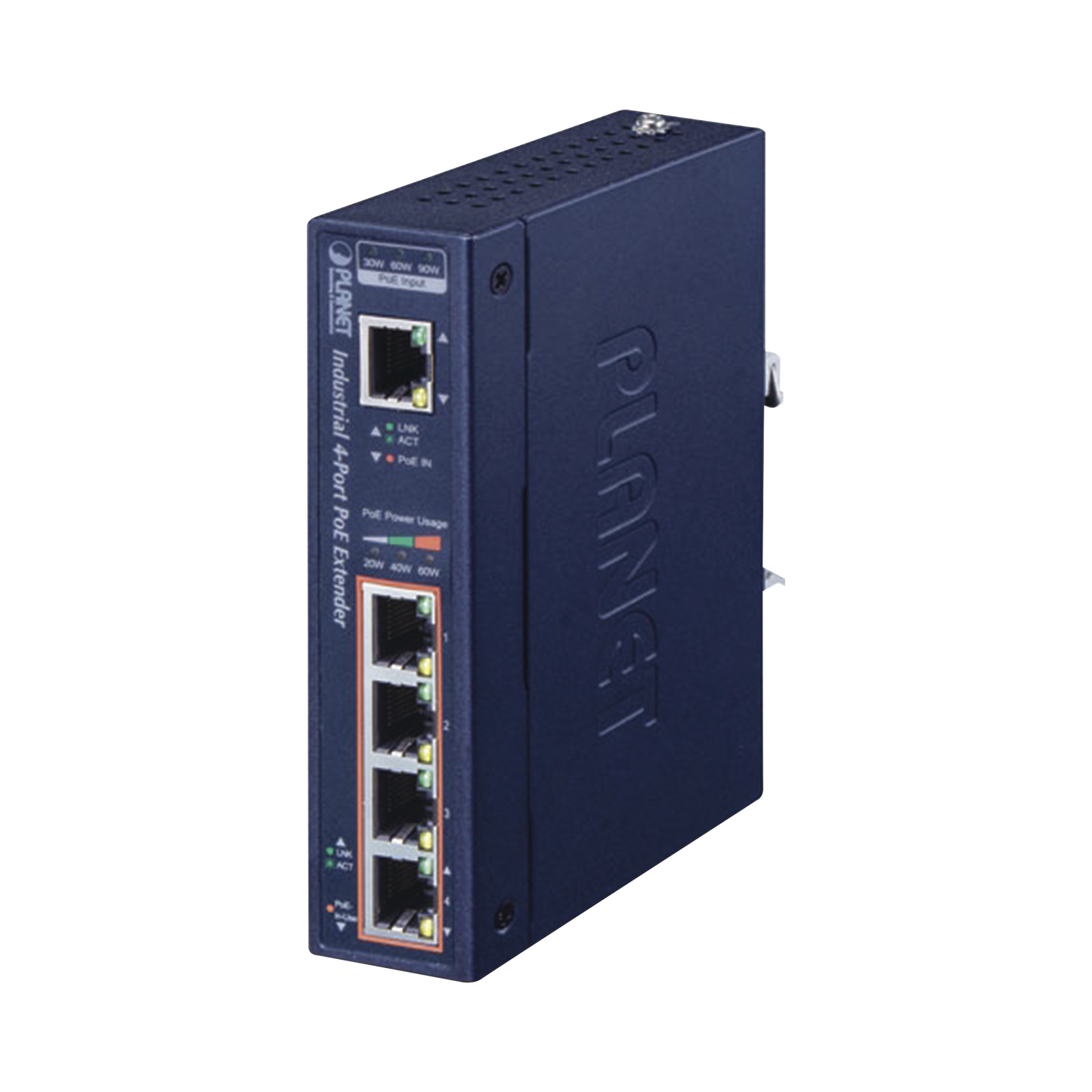 Extensor Industrial PoE, Entrada PoE 802.3 bt y 4 Puertos de Salida Gigabit 802.3 af/at