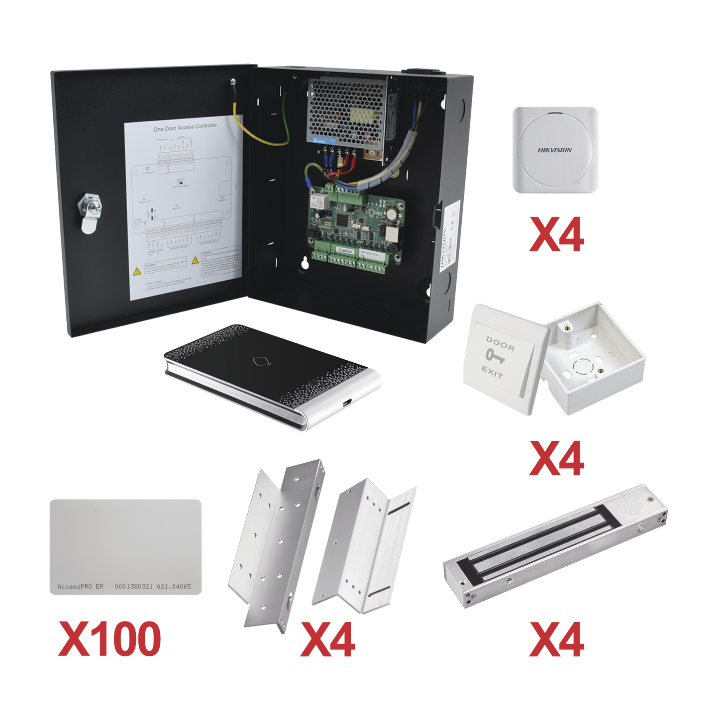 Kit de Control de Acceso con TARJETA para 4 Puertas / TODO INCLUIDO / Software IVMS4200 incluido