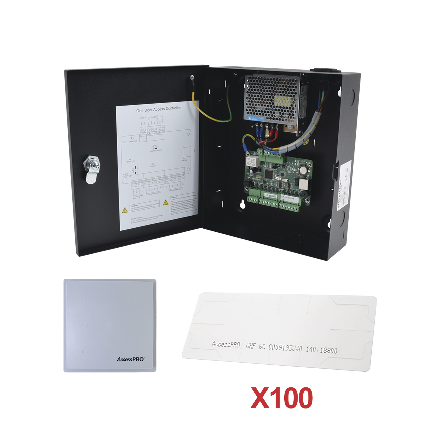 Kit para automatizar 1 ACCESO VEHICULAR con STICKERS en Parabrisas de vehiculos / Incluye Panel, lector y 100 stickers / Software IVMS4200 incluido