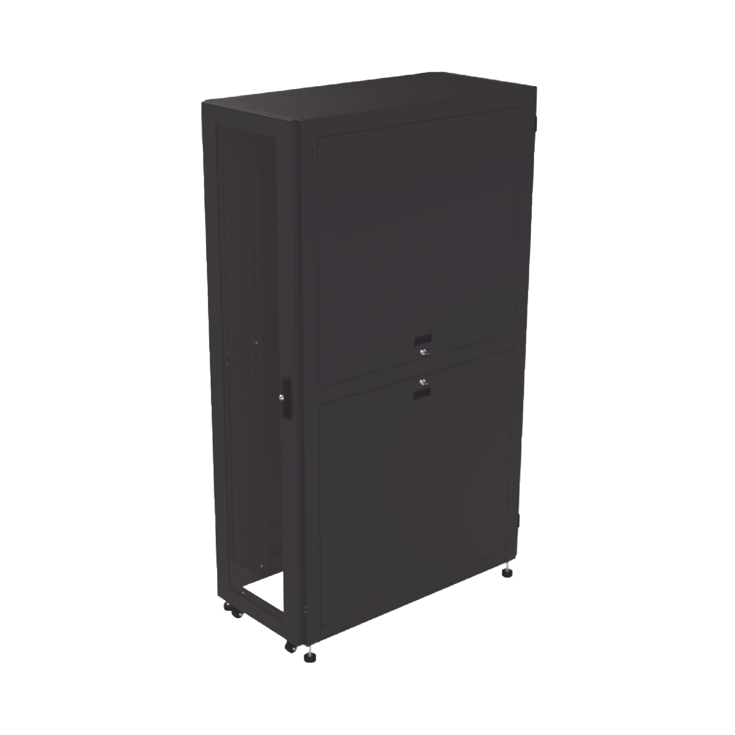Gabinete Profesional para Telecomunicaciones de 45UR, 1200 mm Profundidad, Incluye 2 Organizadores Verticales de 45 Unidades de Rack, Se envía el Gabinete Armado.