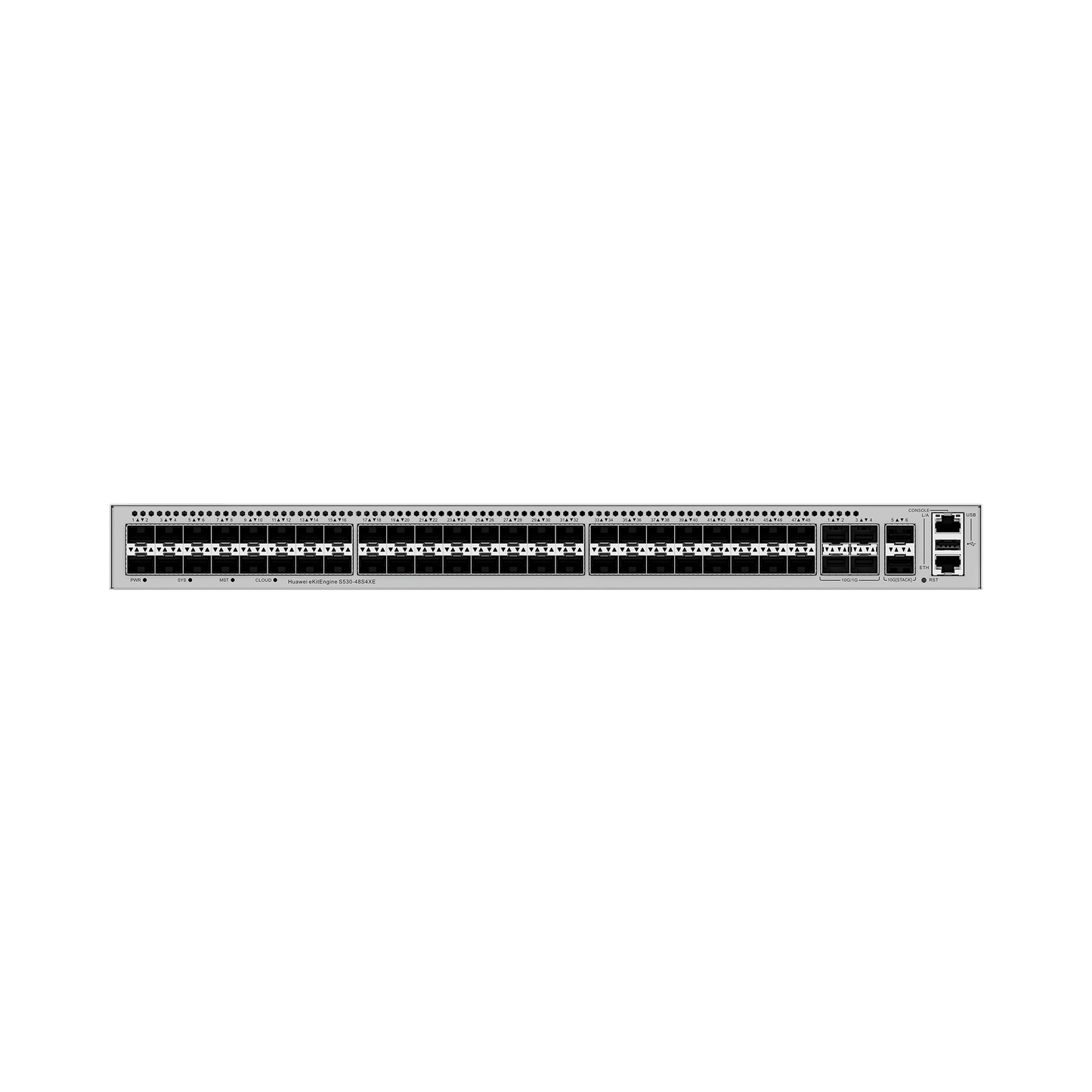 Switch Empresarial Core Gigabit Administrable Capa 3 / 48 puertos 1GE SFP / 4 Puertos 10GE SFP+ Uplink / 2 Puertos 10GE SFP+ (Stack) / ERPS / Ruteo Dinamico (RIP, OSPF, IS-IS y BGP) / iStack / Administración Nube Gratis