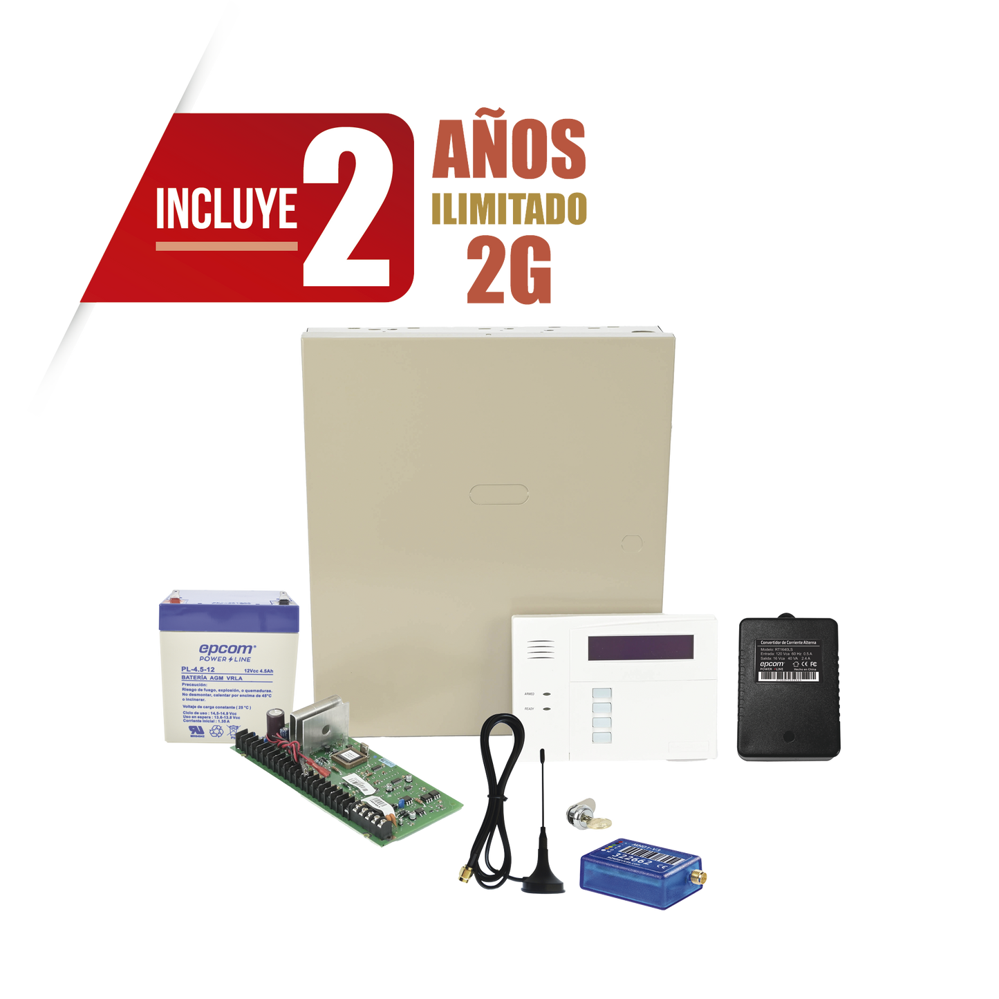 (2 Años datos ILIMITADO INCLUIDO) Kit Vista48LA con comunicador MINI012G, Teclado, Gabinete, Bateria y Transformador