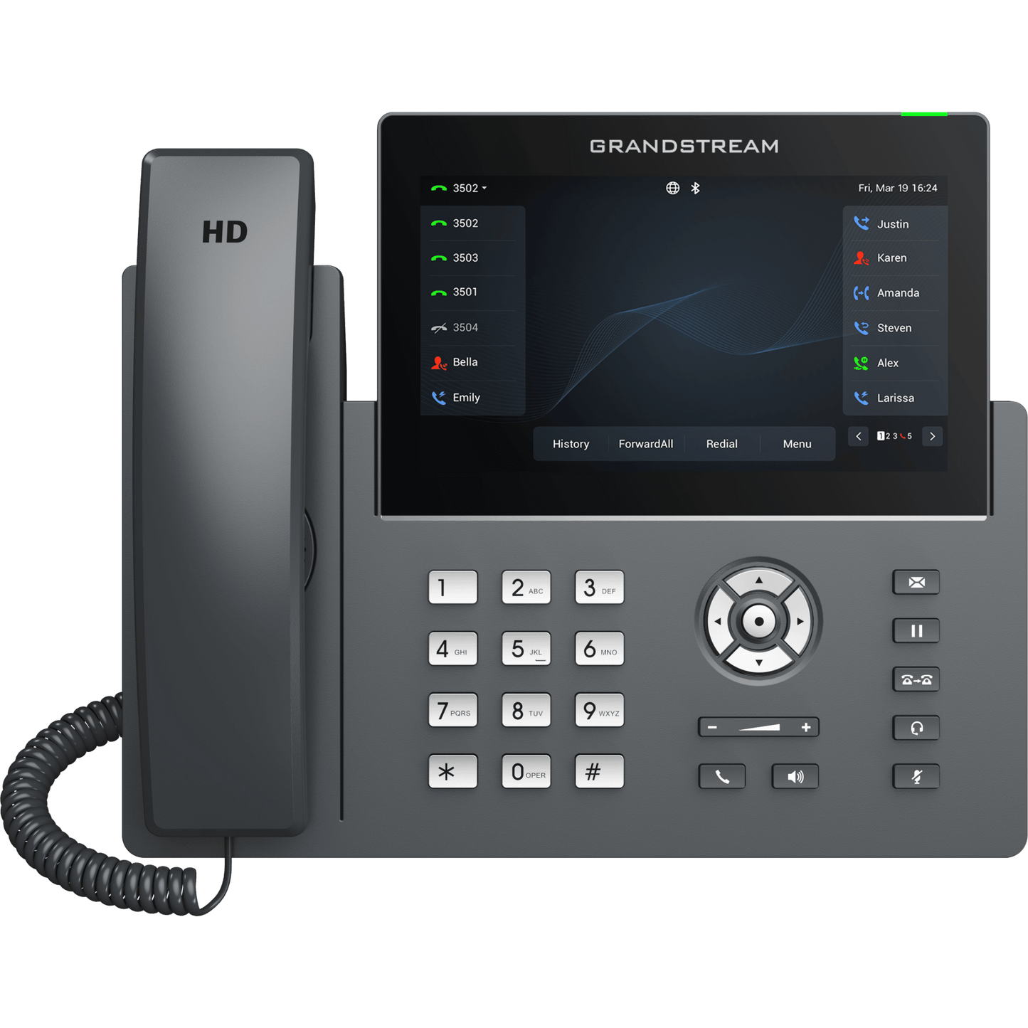 Teléfono IP Wi-Fi, Grado Operador, 12 líneas SIP con 6 cuentas, pantalla táctil 7", puertos Gigabit, Bluetooth, PoE, codec Opus, IPV4/IPV6 con gestión en la nube GDMS