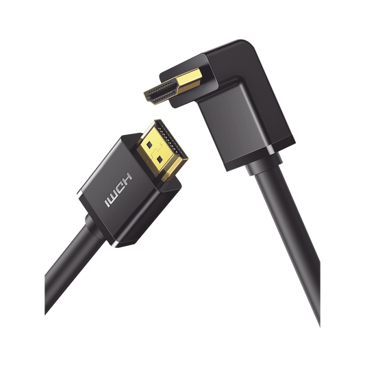Cable HDMI 2.0 en Angulo de 90° / 1 m / 4K@60Hz / HDR / 3D / HEC (Canal Ethernet HDMI) / ARC (Canal de Retorno de Audio / CEC / 32 canales de Audio / HDCP 2.2 / Dolby Atmos / 18 Gbps / Blindaje Múltiple