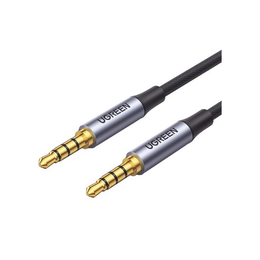 Cable Auxiliar de 3.5mm / Cable Audio Estéreo / Núcleo de Alambre de Cobre Esmaltado / Carcasa de Aluminio Azul + Nylon Trenzado / Soporta Micrófono / 2 Metros