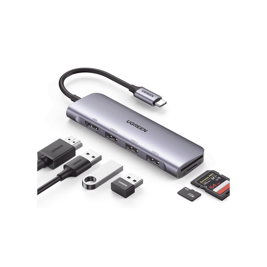 HUB USB-C (Docking Station) 6 en 1 | HDMI 4K@30Hz | 3 Puertos USB 3.0 | Lector Tarjeta SD + Micro SD (TF) Uso Simultáneo | Chip de Última Generación | Potente Disipación de Calor | Caja de Aluminio.