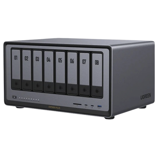 NASync DXP8800 Plus | SO UGOS Pro | Intel X86 12th Gen Intel® Core™ i5 | SSD 128 GB | 8-Bahias (SATA) | 8GB DDR5 (Exp. a 32GB) | 2* M.2 SSD | 4 Puertos Thunderbolt™4 | WiFi | 1*USB3.2 Gen2, 10Gb/s | HDMI 8k.