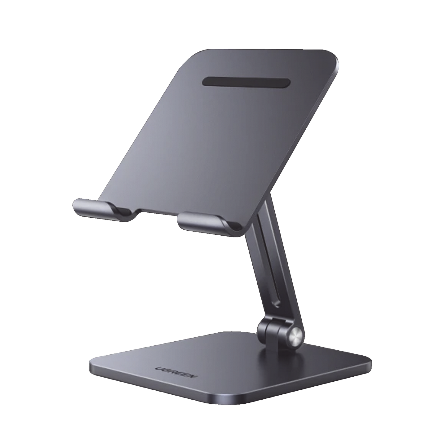 Soporte de Aluminio para IPad & Tablet | Plegable |Angulo Ajustable de 180° y 270° | Base Antideslizante | Protección de Silicona | Amplia Compatibilidad con dispositivos de 7.9'' a 12.9'' | Aluminio Solido | Color Gris