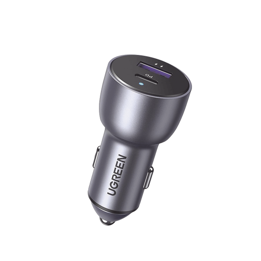 Cargador de Auto 52.5W | Puerto USB-A y USB-C | Carga Rápida | Compatible con Vehículos de 12 y 24 VCD | PD3.0 + QC3.0 | Chip Inteligente | Diseño Compacto Mayor Eficiencia Energética | Caja de Aluminio.