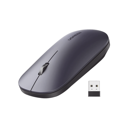 Mouse inalámbrico 2.4 GHz | Ultra Delgado y Silencioso | DPI 1000/1600/2000/4000 (Ajustable) | Alcance 10m | Scroll de Aluminio | Adaptable a diferentes superficies | Diseño suave al tacto | Contiene Receptor USB | Color Negro.