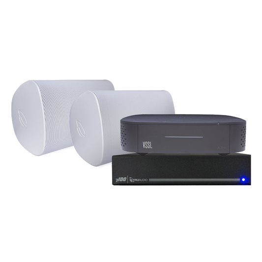 KIT Amplificador VSSL A1X | 2 Bocinas para Montaje Superficial de 6in de TruAudio Modelo OP6WT | Color Blanco IP66