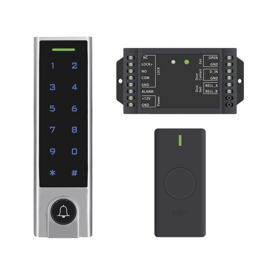 Mini Controlador de Acceso con Teclado Inalámbrico / Cuenta con Botón de Salida Inalámbrico / Soporta Tarjeta y Contraseña / Cuenta con Botón de Timbre