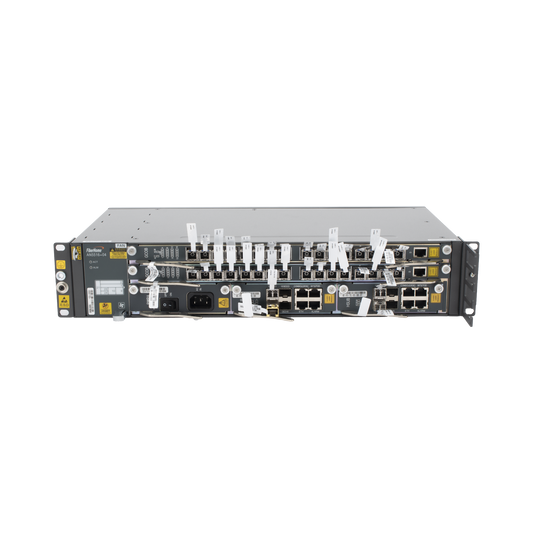 OLT Carrier Class Modular GPON, 2 Ranuras, Incluye 2 Tarjetas de Servicio de 16 puertos GPON, (32 Modulos GPON C+ Incluidos) 1 Fuente de CA, 2 UR, (Incluye Instalación de software UNM2000)