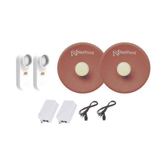 Kit de 2 radios C5X con antenas NPPROS2PACK (27 dBi), rango de frecuencia extendida (4.9 a 6.4 GHz), incluye inyector POE y cable de alimentación