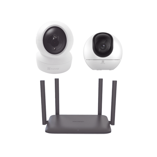 Kit de Camaras Wi-Fi Para Interior, Incluye 1 pieza CS-H6 / 1 Pieza C6N / 1 Pieza de Router DS-3WR15X / Seguimiento Inteligente / Ranura para Memoria / Audio de Dos Vías / Wifi 6 / 4 Puertos 1000 Mbps