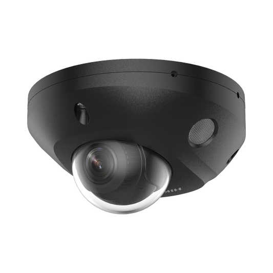 [Dual Light + 2 Micrófonos Integrados] Mini Domo IP 4 Megapixel / Color Negro / Lente 2.8 mm / 30 mts Luz Blanca + 30 mts IR / ACUSENSE / Exterior IP67 / IK08 / WDR 120 dB / PoE / ONVIF / Alarmas I/O / Micro SD / ACUSEARCH