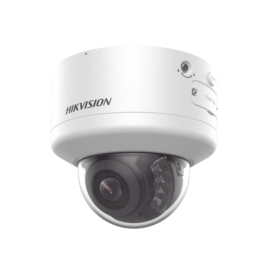 Domo IP 4 Megapixel / Lente Mot. 2.7 a 13.5 mm / Dual Light (40 mts IR + 40 mts Luz Blanca / Exterior IP66 / IK10 / Audio y Alarma I/O / PoE+ / ONVIF / Micro SD / 4 Analíticos: AcuSense, Deteccion Facial, Conteo de Personas por Cruce y Zona