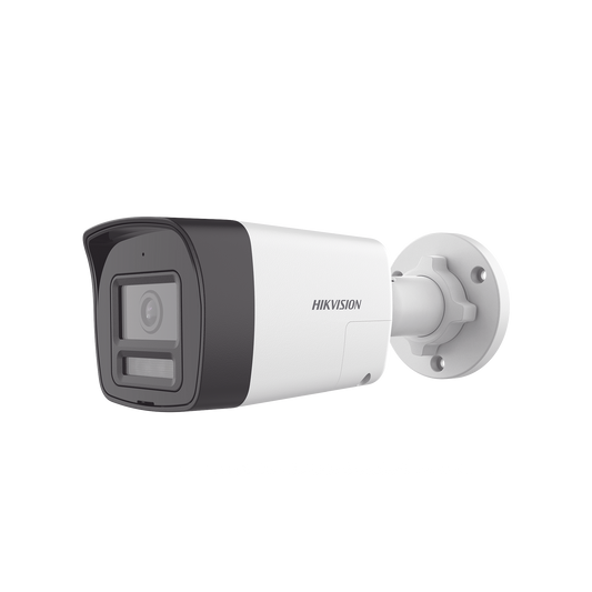 [Audio Bidireccional + Dual Light + ColorVu] Bala TURBOHD 3K (5 Megapixel) / Lente 2.8 mm Angulo de vision 112° / 30 mts IR EXIR + 20 mts Luz Blanca / Micrófono y Bocina Integrado / Exterior IP67 / Metal / dWDR