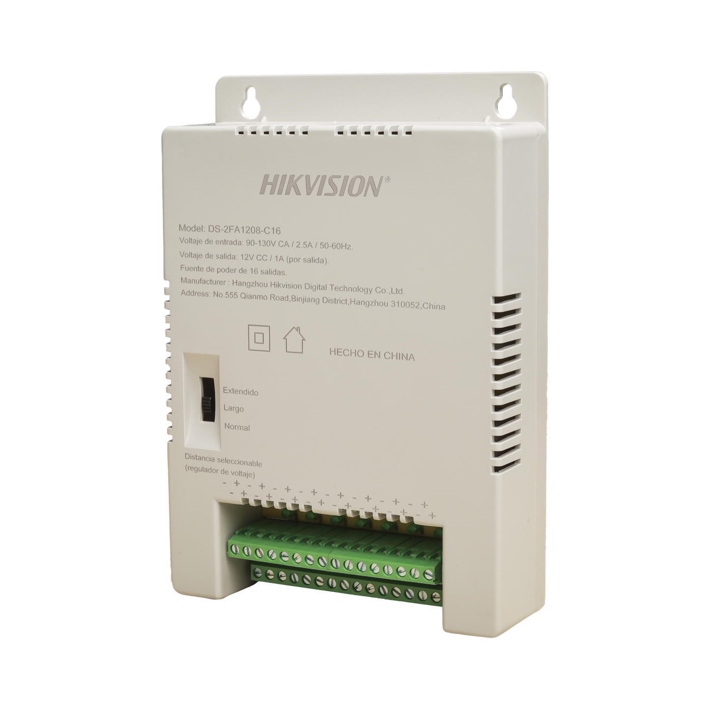 Fuente de Poder Regulada 12 Vcc / 13.5 Vcc / 15 Vcc para 16 Cámaras / 1 Amp por Salida / Voltaje de Entrada 90 - 130 VCA / Soporta 4K / Modo para Largas Distancias