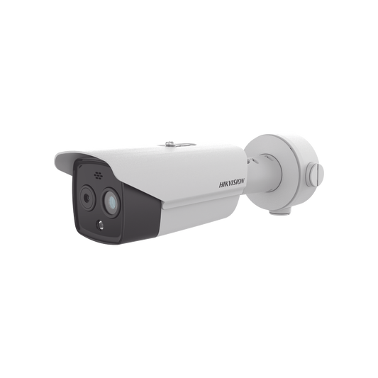 Bala IP Dual / Térmica 6.9 mm (256 x 192) / Óptico 6.4 mm (4 Megapixel) / 30 mts IR / Exterior IP67 / PoE / Termométrica / Detección de Temperatura / Sirena y Luz Intermitente Integrada / Micro SD
