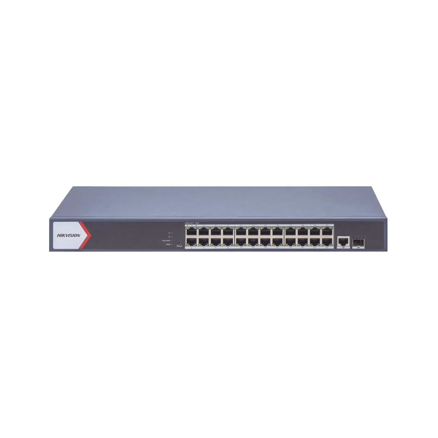 Switch Gigabit PoE+ / Administrable / 24 Puertos 1000 Mbps PoE+ / 1 Puerto 1000 Mbps Uplink / 1 Puertos SFP Uplink / Configuración Nube Hik-Partner Pro / Modo Extendido hasta 300 Metros / 230 W
