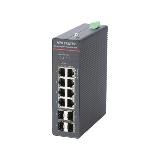Switch Gigabit PoE+ / Industrial / Administrable / 4 Puertos Gigabit PoE+ (90 W) + 4 Puertos Gigabit PoE+(30 W) / 4 Puertos Gigabit SFP / 300 W Total / 48 a 57 VCD / Ideal para Proyectos / 300 Metros de Distancia