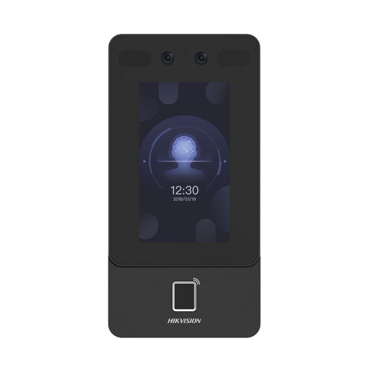 Terminal Min Moe PoE & WiFi de Reconocimiento Facial y Huella con Lector PROX EM / Exterior IP65 / Hasta 1.5 mts en Lectura de Rostro / Soporta P2P / 1,500 Rostros / 3,000 Huellas / Salida 12 Vcd para Chapa / PoE / SIP Estandar / HIK-IA