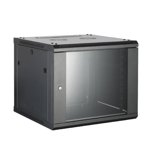 Gabinete para Montaje en Pared - Piso / Puerta de Cristal Templado / Cuerpo Fijo / 9 Unidades de Rack / 19" / Fabricado en Acero