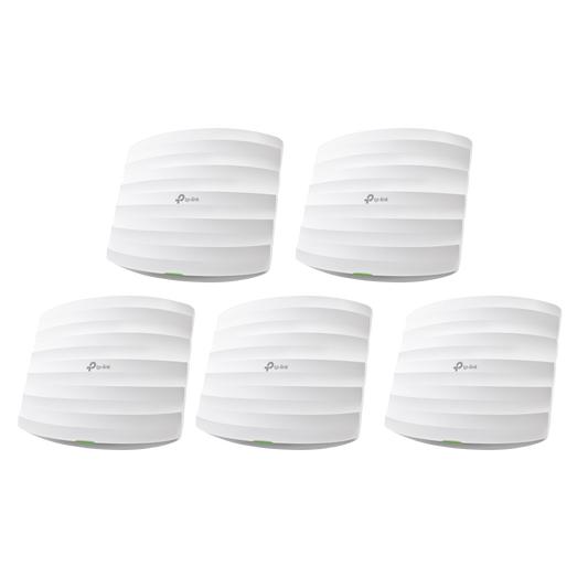 Kit de 5 Puntos de Accesso Omada doble banda 802.11ac, MU-MIMO, PoE af y PoE Pasivo, soporta hasta 100 clientes, hasta 1350 Mbps.