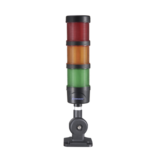 Torre LED Indicadora de estado de 3 niveles color Rojo, Ámbar y Verde, con Buzzer integrado a 85 dB, a 24 VCD con Montaje incluido de 60 mm de diámetro