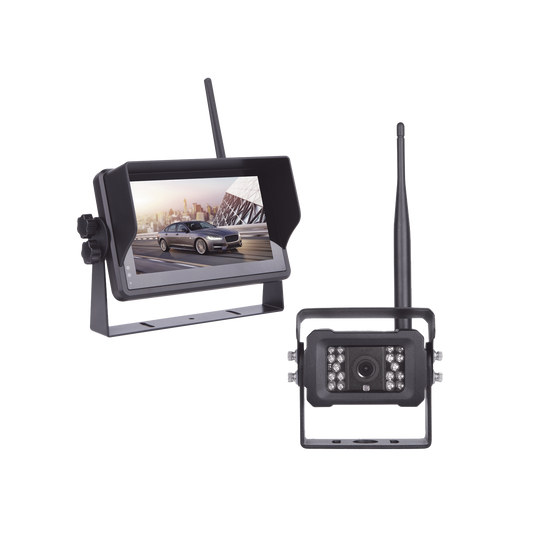 Sistema Profesional Inalámbrico de Cámara de Reversa Infrarroja y Monitor Touch de 7" para Vehículos de Trabajo y Montacargas