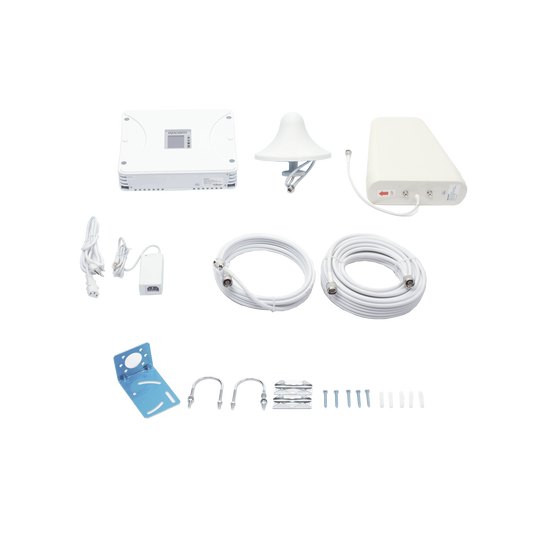 Kit Amplificador de Señal Celular 5G, 4G, 3G, VoLTE y Voz convencional. Funciona con Todos los Operadores. Soporta Múltiples Dispositivos y Tecnologías. Hasta 900 m² de Cobertura