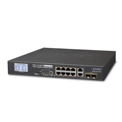 Switch PoE+ / Distancia 250 Metros / 8 Puertos + 2 Combo TP/SFP Gigabit y Pantalla LCD Para Monitoreo