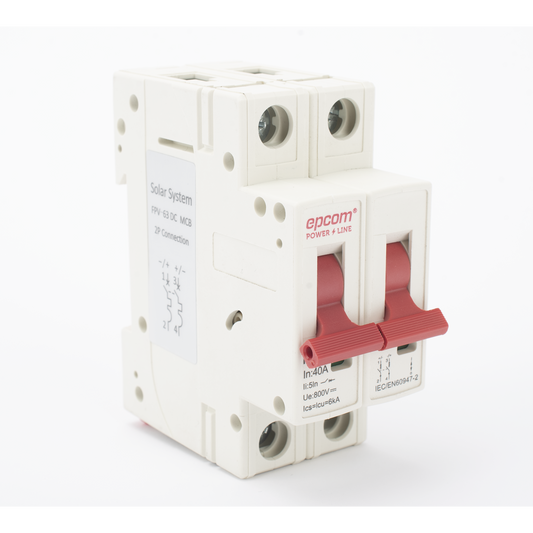 Protección Térmica/ Interruptor 2P, 40 A, Corriente Directa 800 Vcc para Aplicación Fotovoltaica Montaje Riel DIN