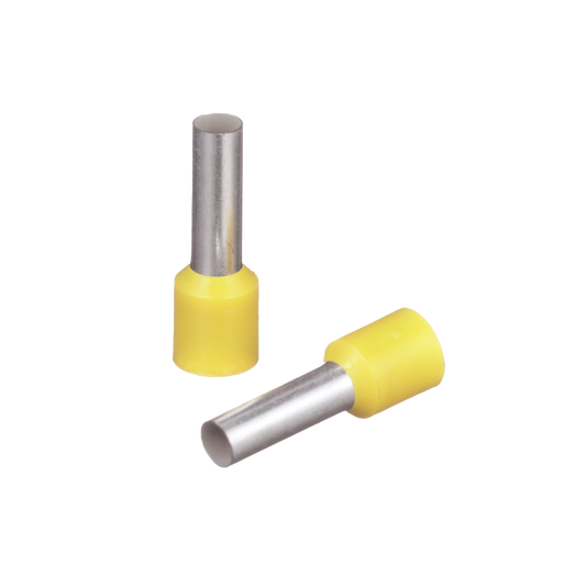 Ferrúl de cobre DIN Amarillo para Cable 10 AWG con largo 12 mm. Paquete de 100 Piezas