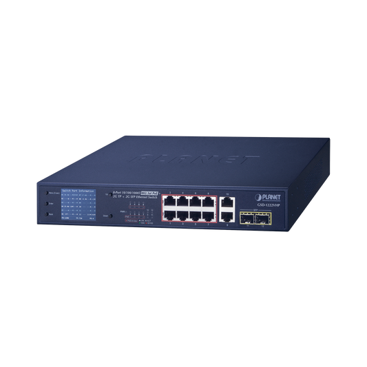 Switch No Administrable 8 Puertos Gigabit con Modo Extender a 250 m, 2 Puertos Uplink 10/100/1000 Mbps, 2 Puertos SFP