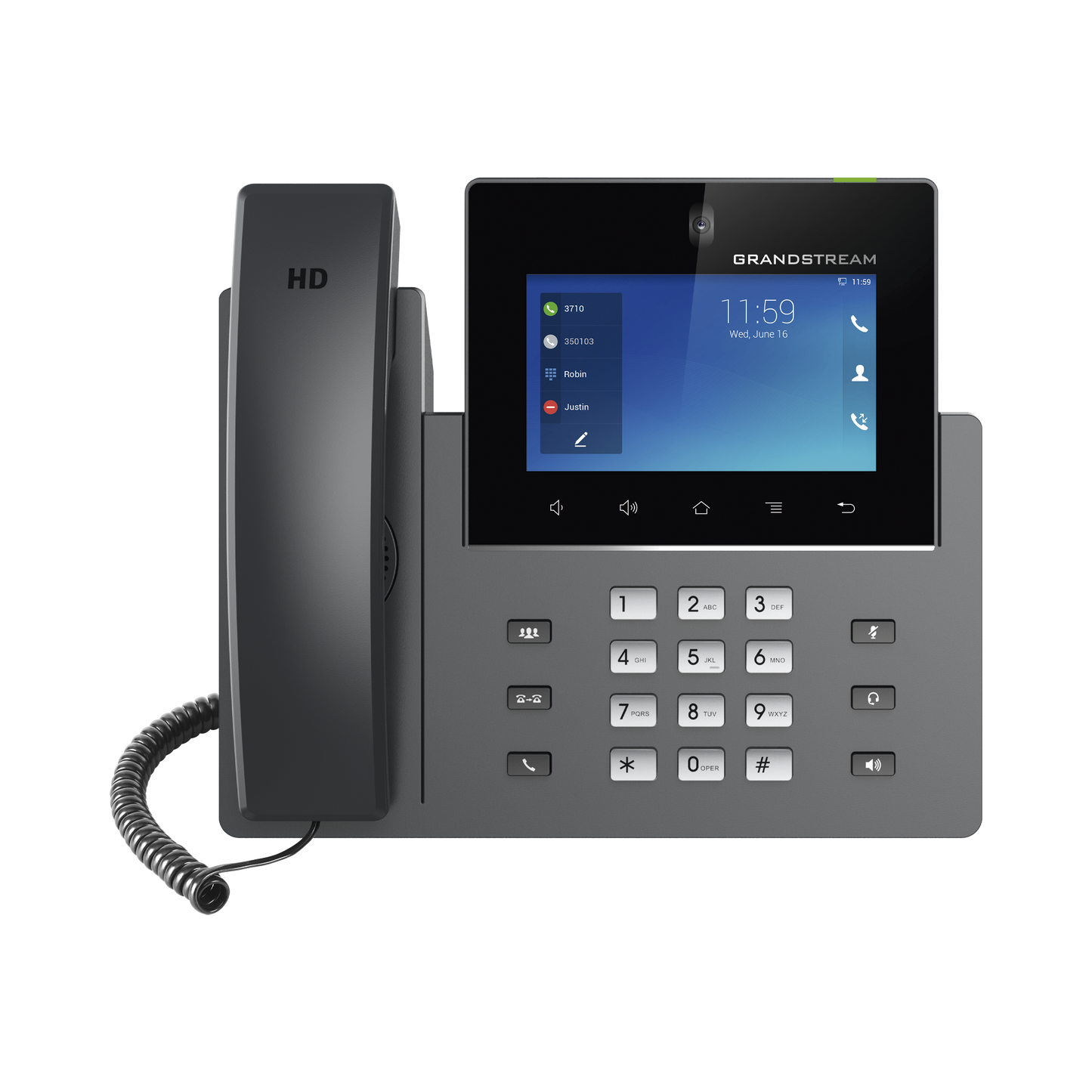 Teléfono IP Android 11, 16 líneas SIP con 12 cuentas, pantalla táctil 5", puertos Gigabit, Wi-Fi, Bluetooth, PoE, codec Opus, IPV4/IPV6 con gestión en la nube GDMS