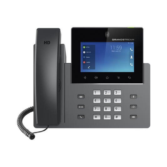 Teléfono IP Android 11, 16 líneas SIP con 12 cuentas, pantalla táctil 5", puertos Gigabit, Wi-Fi, Bluetooth, PoE, codec Opus, IPV4/IPV6 con gestión en la nube GDMS